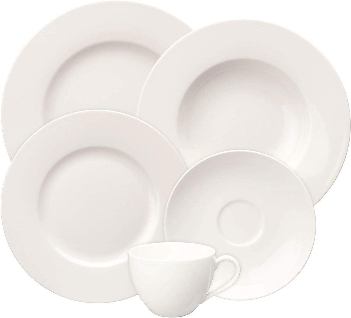 Witte basiscombinatieset 30 stuks vaatwasmachinebestendig magnetronbestendig serviesgoed koffieservies keramiek borden kopjes premium porselein met Villeroy en Boch