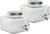 Items Drank dispenser Beverages Fridge Tap - 2x - 3.5 Liter - bewerkt glas/metaal - tapkraan/deksel