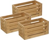 5Five Fruitkisten opslagbox - 3x - open structuur - lichtbruin - hout - L31 x B15 x H15 cm - Decoratie huis en tuin - Kisten/kistjes