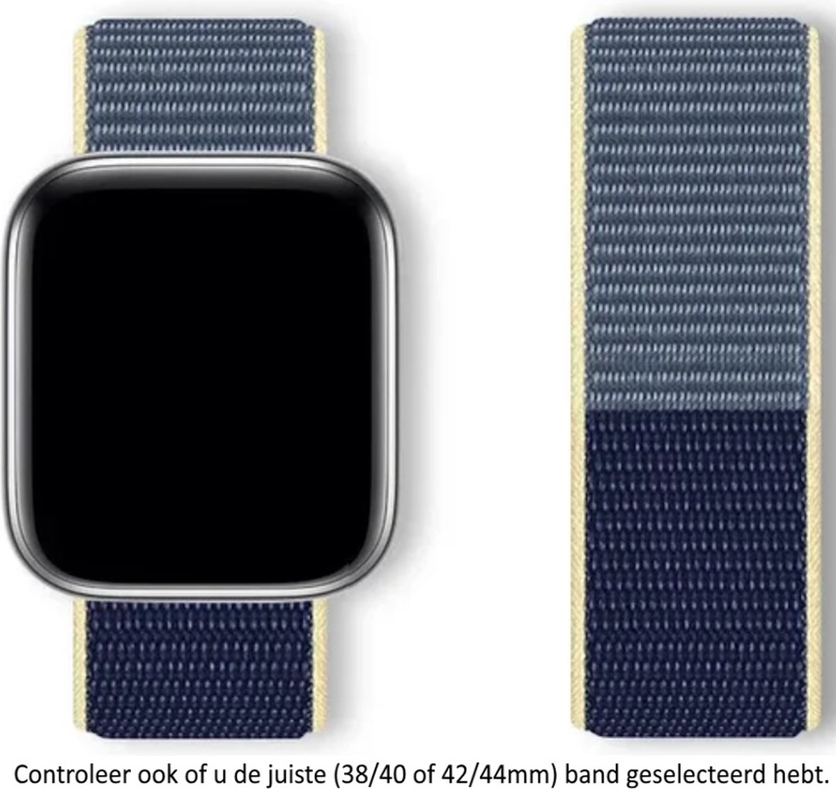 Driekleurig Blauw Geel Grijs Nylon Horloge Band geschikt voor Apple Watch Apple Watch 1, 2, 3, 4, 5, 6, 7, 8, SE, 38mm, 40mm & 41mm "Mannenbreedte" Series - Zacht Geweven Nylon - 38 mm, 40 mm en 41mm - Maat: zie maatfoto