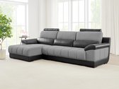 LINEA SOFA Hoekbank in zwart en grijze stof en leer - Hoek links - ARAGON L 290 cm x H 84 cm x D 154 cm