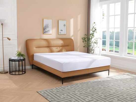 Bed 160 x 200 cm - Leer - Camel - Met matras - JODALA L 214 cm x H 112 cm x D 235 cm
