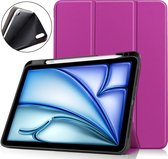 Hoozey - Tablet hoes geschikt voor Apple iPad Air (2024) - Tri-fold Case met Auto/Wake Functie - Met Pencilhouder - 11 inch - Paars