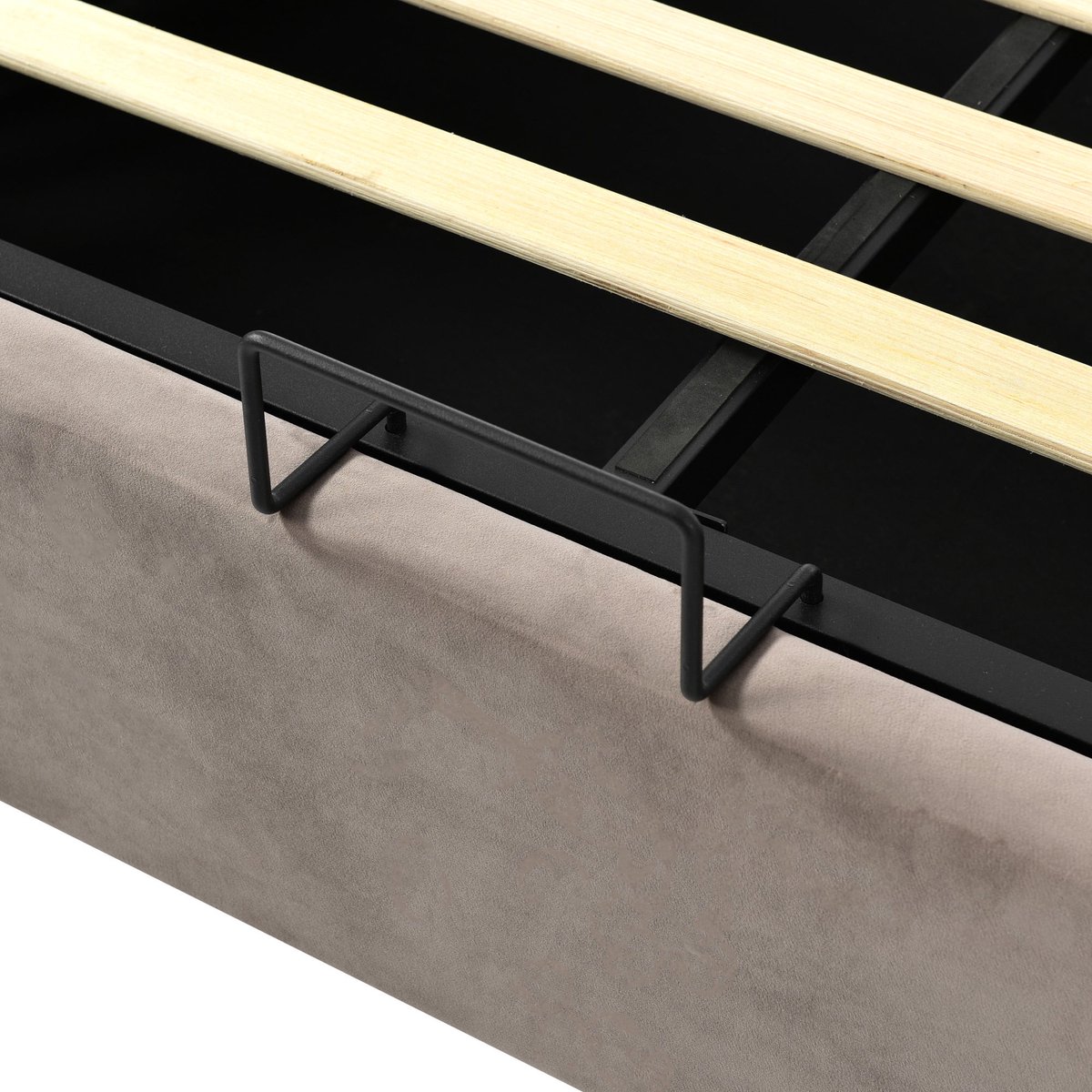 Merax Hydraulisch Eenpersoonsbed 90x200cm - Fluweel Gestoffeerd Bed met Verstelbaar Hoofdeinde en Metalen Lattenbodem - Modern Bedframe met Opbergruimte - Lichtgrijs