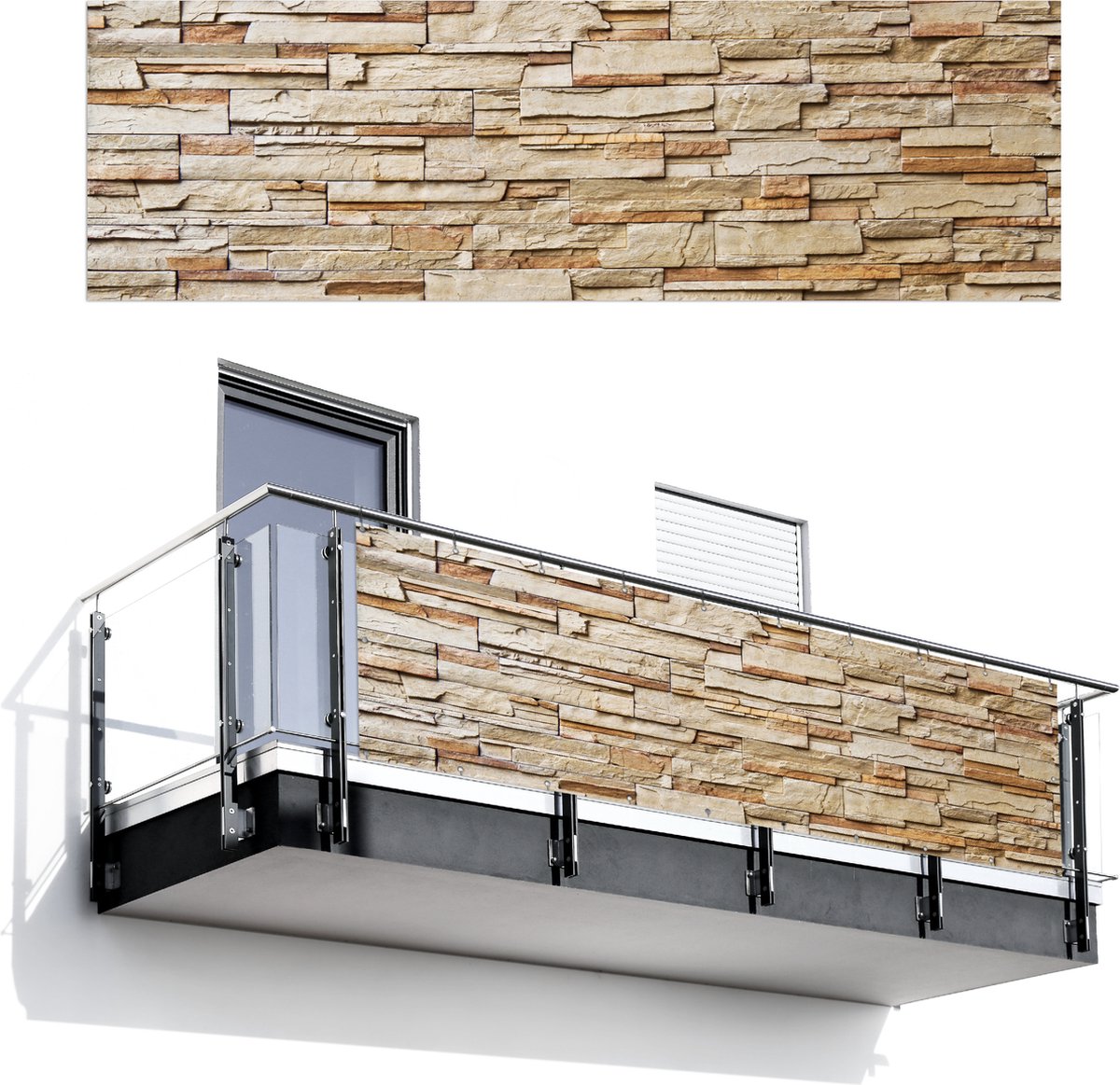 Balkonscherm 300x90 cm - Balkonposter Stenen - Beige - Bruin - Licht - Balkon scherm decoratie - Balkonschermen - Balkondoek zonnescherm