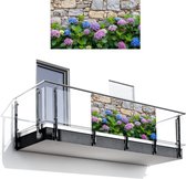 Balkonscherm 200x110 cm - Balkonposter Hortensia - Bloemen - Bladeren - Stenen - Balkon scherm decoratie - Balkonschermen - Balkondoek zonnescherm