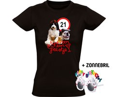 21 Jaar Tijd voor een Feestje Dames T-shirt - Inclusief Happy Birthday zonnebril - 21e verjaardag - shirt kado - jarig