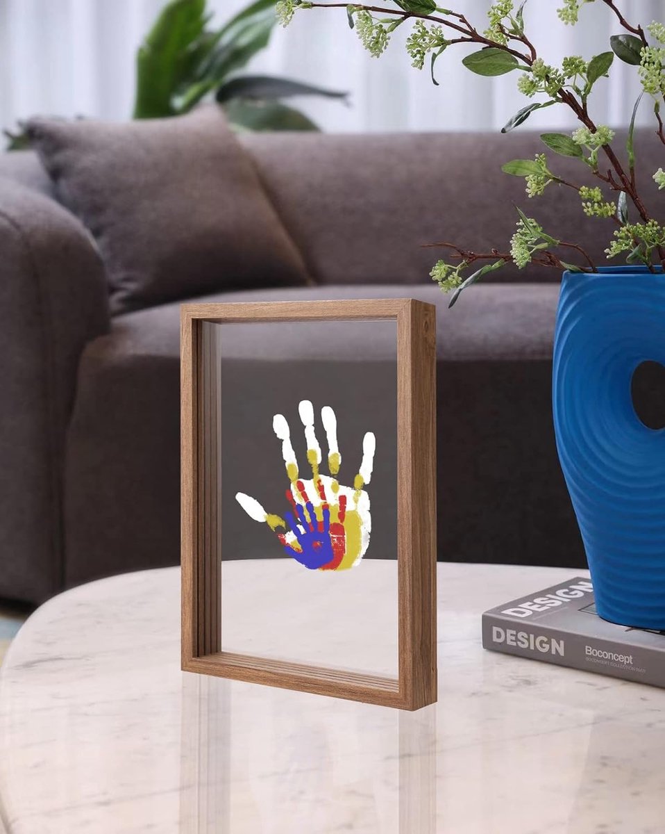 Goedkoopste Family Handprint Kit, DIY Craft Keepsake houten lijst, speciale geschenkset, niet-giftige verf, transparante vellen (Bruin