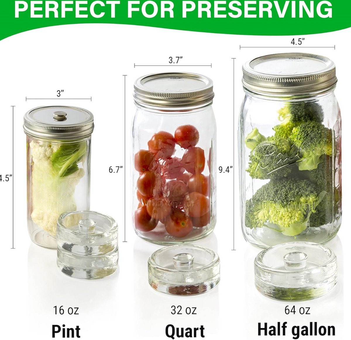 Fermenteergewichten, set van 4 stuks glasgewichten, 7 cm met