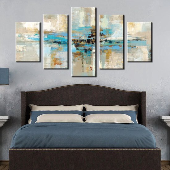 Allernieuwste.nl® Canvas Schilderij 5-luik Modern Abstract - 5-delig - Poster - Slaapkamer - 70 x 125 cm - Kleur