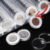 Allernieuwste capsules universelles de 100 pièces Ø 30 mm à Ø 17 mm avec anneau intérieur souple dans une boîte - Transparent Crystal Clear - Porte-monnaie pour pièces d'or et d'argent, jetons, jetons - 17-30 mm