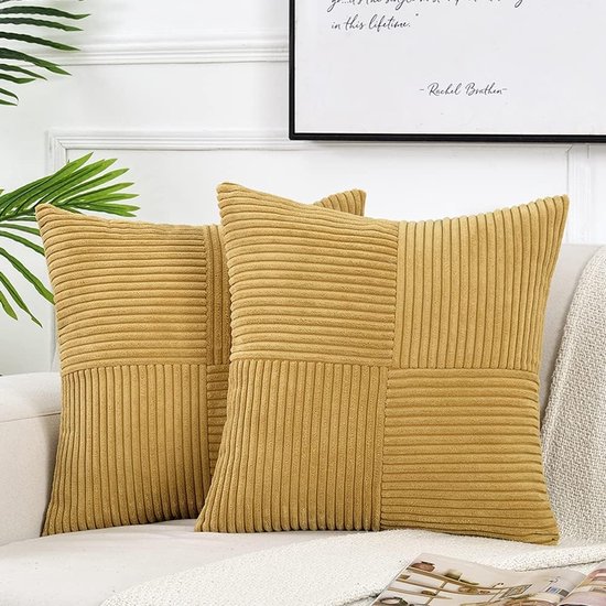 NIULAA Set Van 2 Kussenslopen Van Pluche Wol 40 x 40 cm Mosterdgeel Fluweel Boho Decoratief Kussen Pluizig Bankkussen Bontkussenhoezen Voor Bank Woonkamer Slaapkamer Moderne Kussenhoes