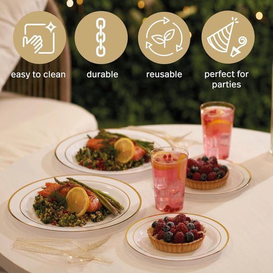 Matana 150-delig plastic feestservies - 50 witte feestborden met zilveren rand (2 maten), 25 lepels, 25 vorken, 25 messen, 25 aanbieding bij Amazon Matana 150-delig plastic feestservies - 50 witte feestborden met zilveren rand (2 maten), 25 lepels, 25 vorken, 25 messen, 25 aanbieding bij Amazon