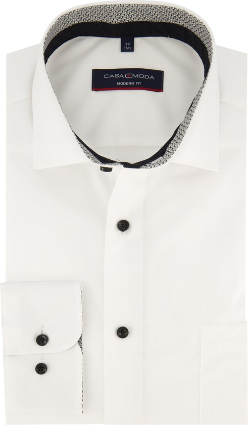 CASA MODA modern fit overhemd - popeline - wit - Strijkvriendelijk - Boordmaat: 40