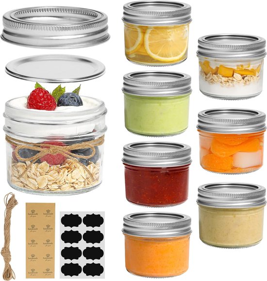 Espirito Rebelde Set van 20 lege glazen potten met deksel van 40 ml met 20 kartonnen potten voor 1 jampot - Inclusief gouden schroefdeksel voor jam, conserven, honing