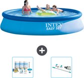Intex Rond Opblaasbaar Easy Set Zwembad - 396 x 84 cm - Blauw - Inclusief Onderhoudspakket - Stofzuiger