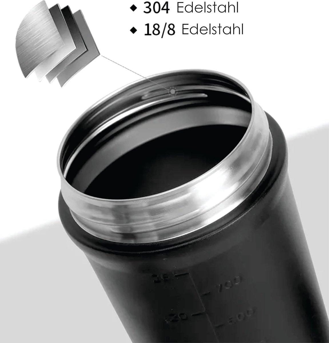 Goedkoopste Premium roestvrijstalen shaker 750 ml inhoud, BPA-vrij, lekvrij deksel, afneembare shakerbal, vulstandmarkering, vaatwasmachinebestendig voor eiwitshakes, fitness en dieet (zwart