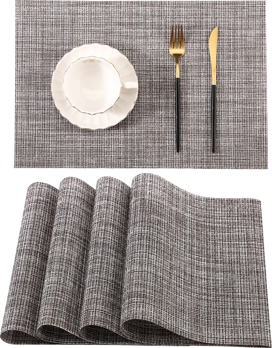 Behave Placemats - Duurzaam PVC en Polyester - Onderzetters - Hittebestendig - Makkelijk schoon te maken - 45 x 30 cm - Grijs - Set van 4 stuks