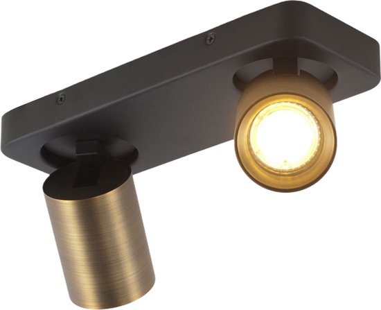 Zwart bronzen spot Oliver | 2 lichts | zwart | metaal | 26 cm | eetkamer / woonkamer / slaapkamer lamp | modern / stoer design