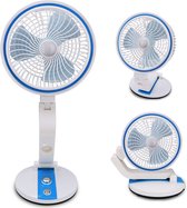 Tafelventilator Draadloos - Bureau Aircooler - Stille Ventilator - Mini Airco - Inklapbaar USB Fan - Wit met Blauw