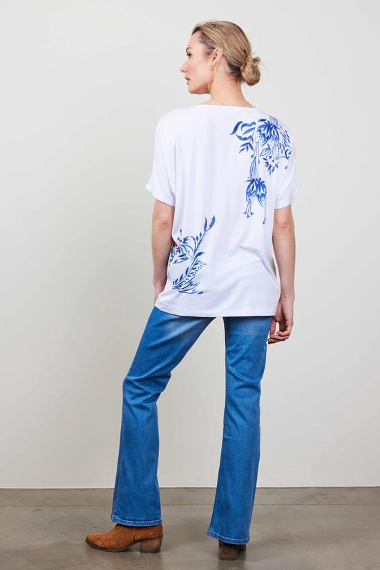 DIDI Dames Loose tee Flow in white with Azur Fushion Panel print