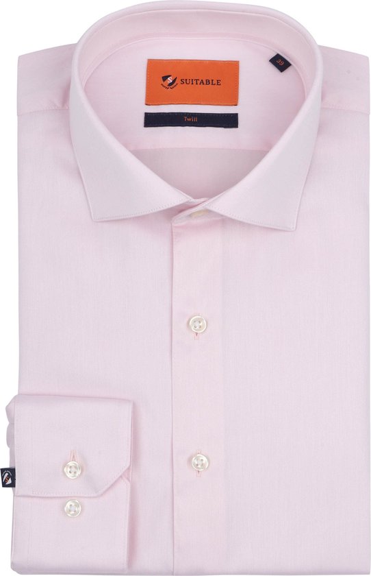 Suitable - Overhemd Twill Roze - Heren - Maat 42 - Slim-fit