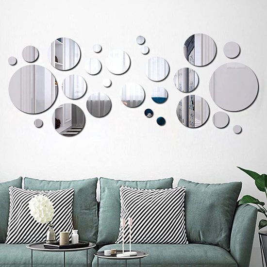 Bubble spiegel - Bubbel spiegel - 32 stuks spiegel muurstickers - Spiegel muurstickers acryl - Wanddecoratie - Wandstickers voor woonkamer, slaapkamer of badkamer!