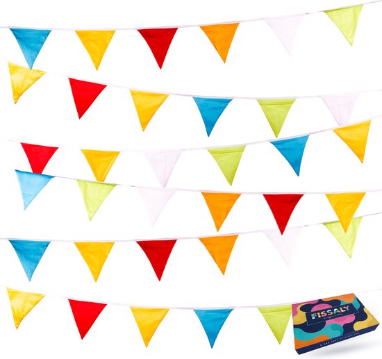 Fissaly Verjaardag Stoffen Gekleurde Vlaggetjes Slinger – Decoratie – Happy Birthday - Luxe feest versiering voor je verjaardagsfeest – Rood, Geel, Blauw, Groen, Paars, Roze & Oranje