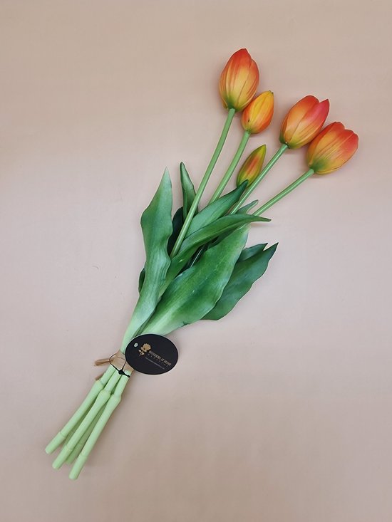 Real Touch Tulips - Oranje - Real Touch Tulpen Orange - Tulpen - Kunstbloemen - Kunst Tulpen - Kunst Boeket - Tulp - 40 CM - Bos Bloemen - Latex Bloem - Bruiloft