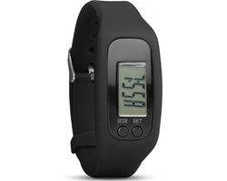Jumada's Stappenteller - LCD Horloge - Armband - Tracker - Siliconen - Breed - Zwart