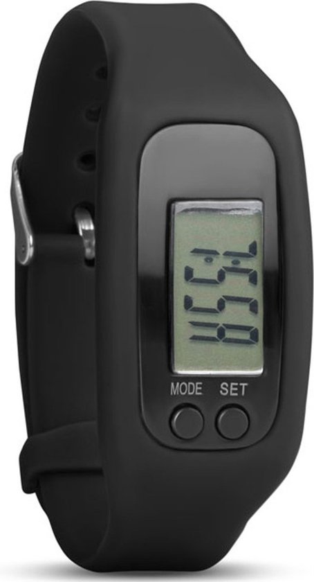 Jumada's Stappenteller - LCD Horloge - Armband - Tracker - Siliconen - Breed - Zwart