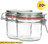 20x Glazen Weckpot 400 ml - Rond & Transparant - Inmaakpotten, Mason Jar, Weckpotten met Deksel, Confituurpotten - Hervulbaar - Glas - 20 Potten