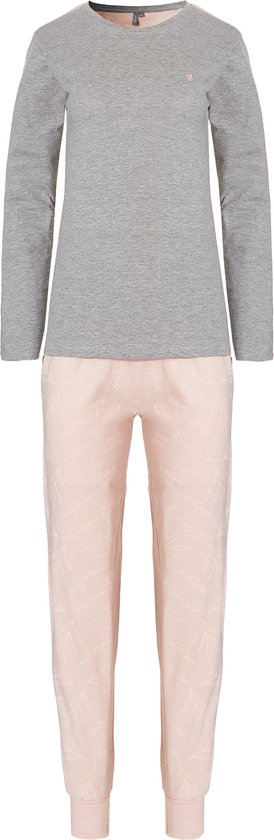 By Louise Dames Pyjama Set Lang Grijs/Roze - Maat XXL