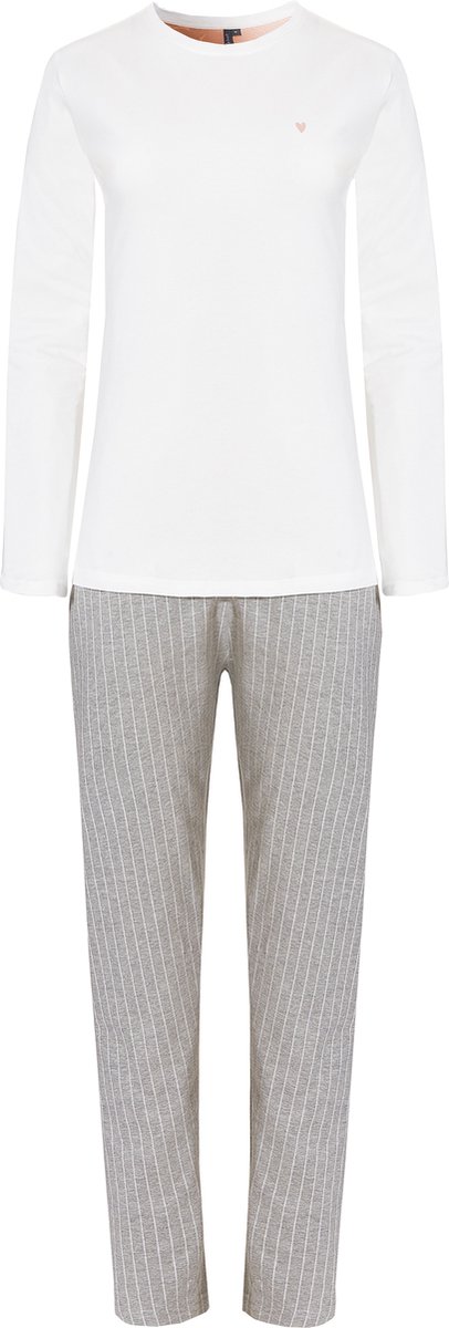 By Louise Dames Pyjama Set Lang Wit/Grijs Gestreept