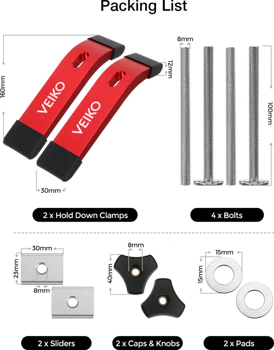 CNC-zijdrukplaatklemset, laag profiel T-railklemmen, 6063