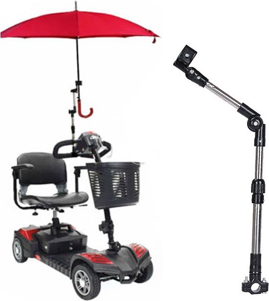 Allernieuwste.nl® Uitschuifbare Knikbare Paraplu Houder Parasol Connector voor Rolstoel, Scootmobiel, Scooter, Kinderwagen - 51-58 cm - Zwart