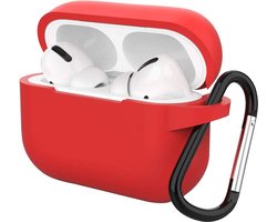 Hoesje geschikt voor Airpods Pro 2019 - Schokbestendig siliconen Case Silicone met clip - Rood