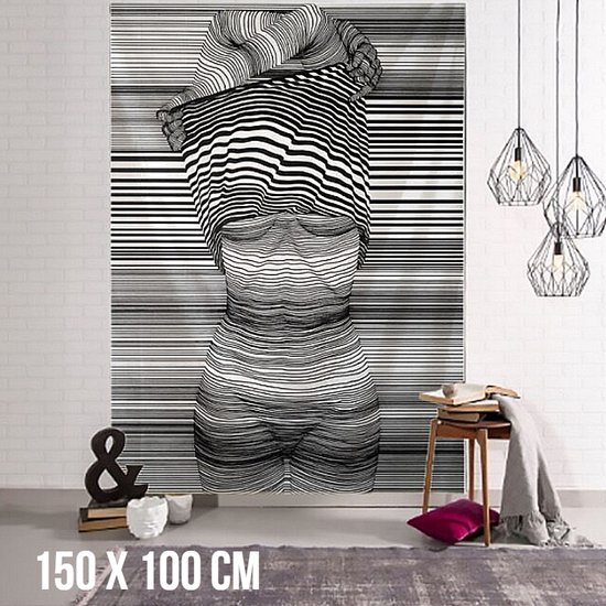 Allernieuwste.nl® Tapisserie Loft Urbain Groot Tapisserie Décoration murale Murale Minimalisme Tapisserie Murale - Demi Nue - Zwart Wit - 150 x 100 cm