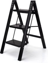 Stapladder, Ladder Vouwladder, Draagbare Lichtgewicht Aluminium Veiligheidsladder, Antislippedaal Tot 330 Lbs Stapladder (Zwart 3 Stappen)