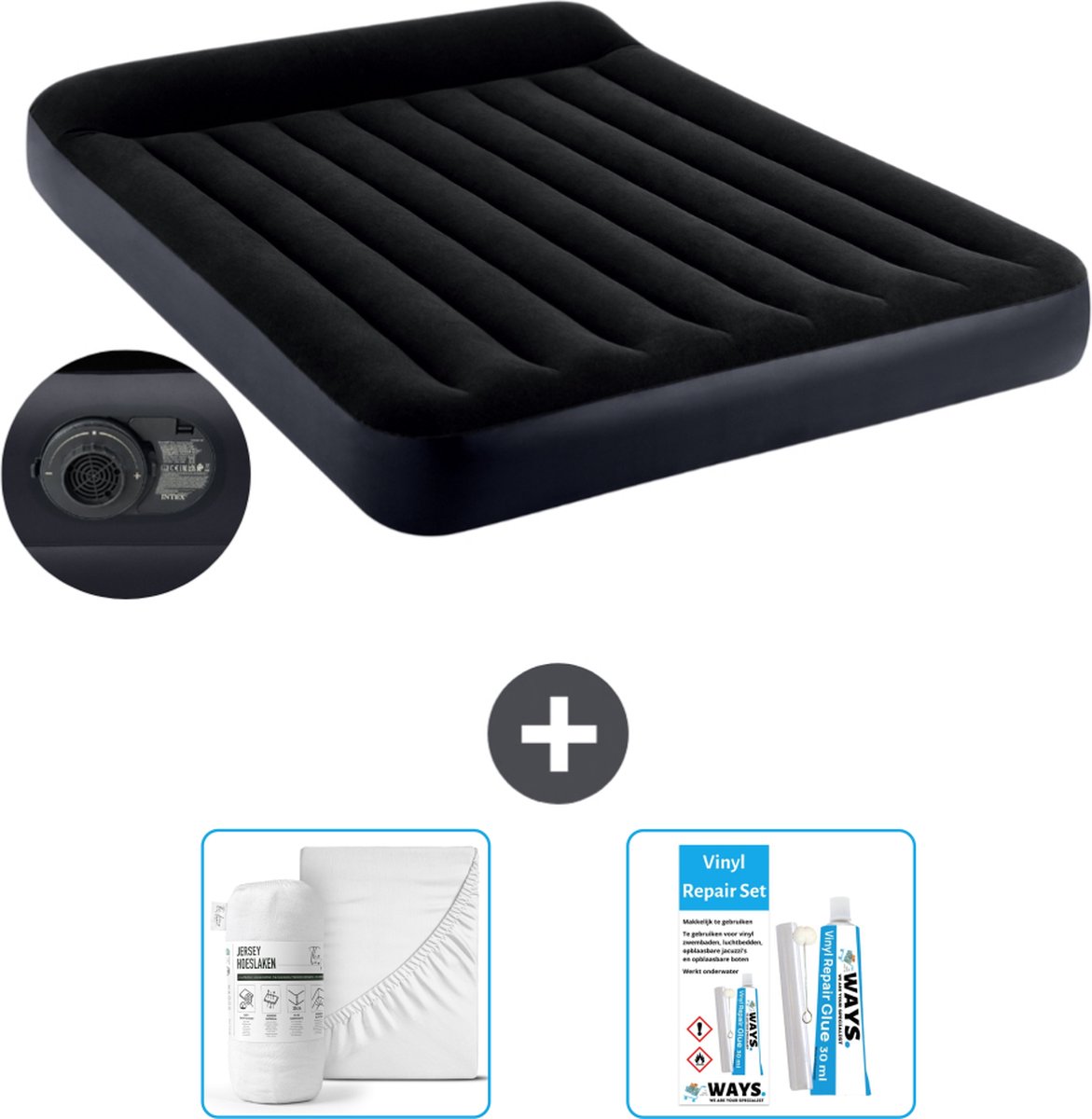 Intex Luchtbed - 2-Persoons - 152 x 203 x 25 cm - Blauw - Inclusief pomp - Accessoires CB16
