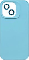 Casemania Hoesje Geschikt voor Apple iPhone 12 - Licht Blauw - Liquid Siliconen Back Cover - Met Camera Lens Protector