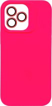 Casemania Hoesje Geschikt voor Apple iPhone 15 Pro - Roze - Liquid Siliconen Back Cover - Met Camera Lens Protector