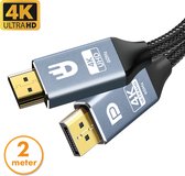 Drivv. Premium Displayport naar HDMI Kabel - 4K 60hz - Nylon - 2 meter - Grijs