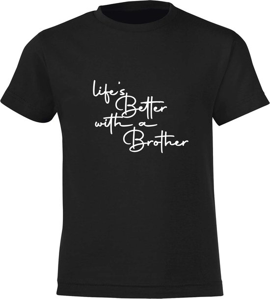 Be Friends T-Shirt - Life's better with a brother - Vrouwen - Zwart - Maat L
