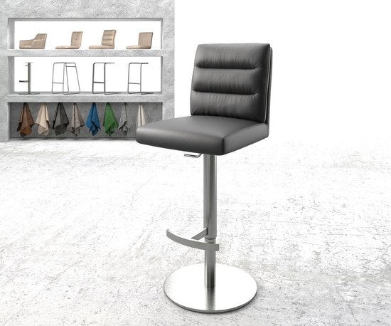 Chaise de bar Pela- Flex base pivotante réglable en hauteur acier inoxydable cuir véritable noir