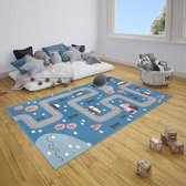 Flycarpets Kinderkamer Design kids vloerkleed - Straat Design - Blauw - 80x150 cm