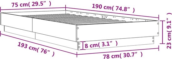 vidaXL - Bedframe - met - LED-verlichting - betongrijs - 75x190 - cm