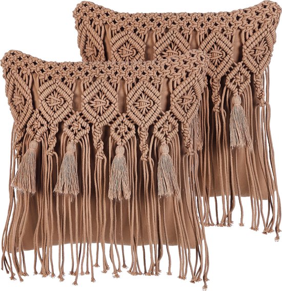BAMIAN - Sierkussen set van 2 - Bruin - 45 x 45 cm - Katoen | bol