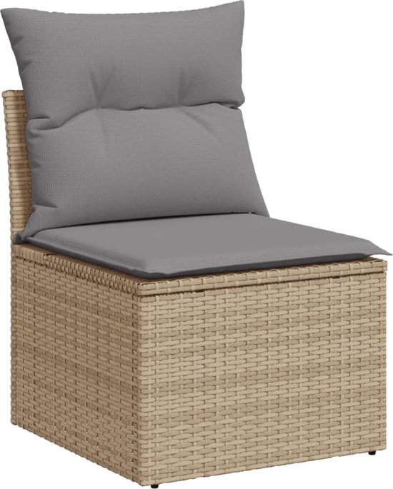 vidaXL - 11-delige - Loungeset - met - kussens - poly - rattan - gemengd - beige