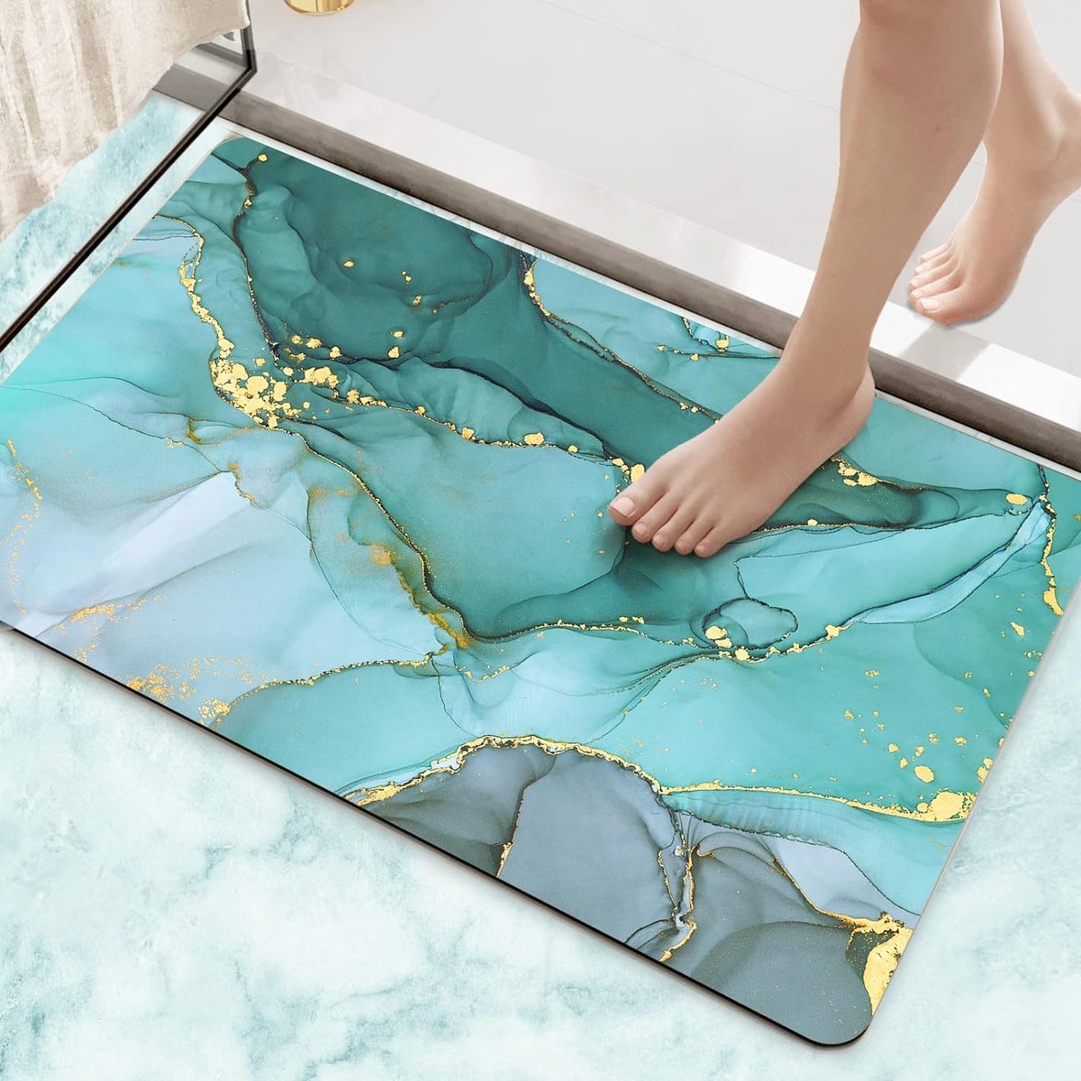 I Badmat, antislip, 40 x 60 cm, super absorberend badkamertapijt, sneldrogende badmat, wasbare douchemat voor douche, badkuip en badkamer, groen